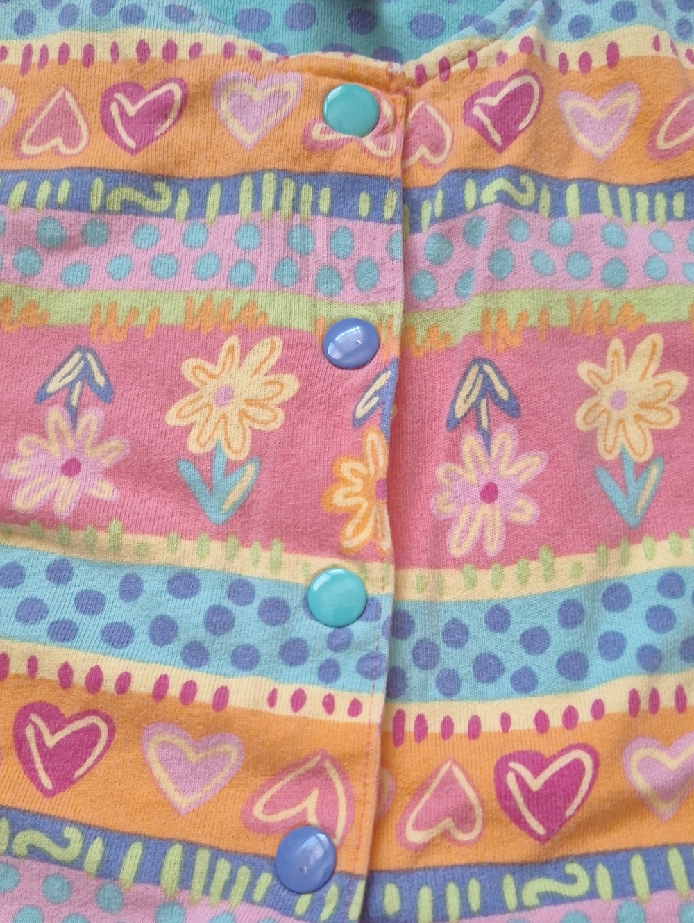Vintage Gymboree Coral & Aqua Striped Floral Ruffled Hem Sleeveless Romper L - Picture 3 of 5